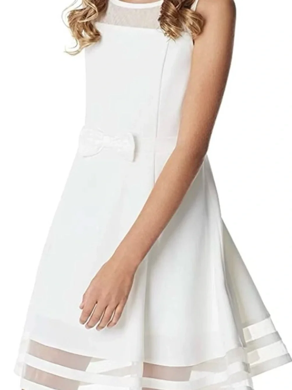 Calvin Klein White Satin Girls Party Dress with Bow Waist